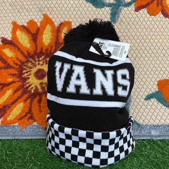 Vans WM Spirit Pom Black Checker Beanie Skateboarding Hat Women Men VN0A5LG3BLK - Picture 9 of 16